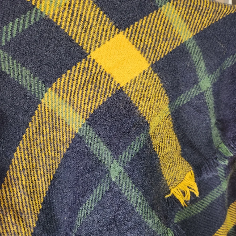 Accessory Depot Navy Green & Yellow Plaid Fringed Shawl One Size